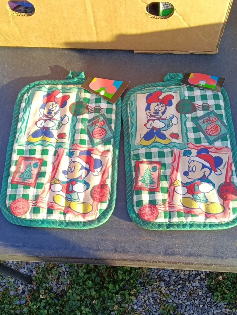 Vintage Mickey & Minnie Pot Holders - Green